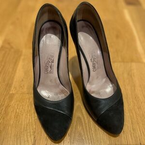 Salvatore Ferragamo black Leather & suede Design heels